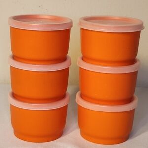 Six Vintage Tupperware Orange Snack Cups With Lids #1229